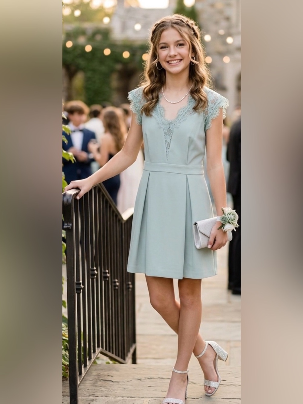 NWT BCBGeneration Lace-Back V-Neck Midi Dress in Sage Homecoming